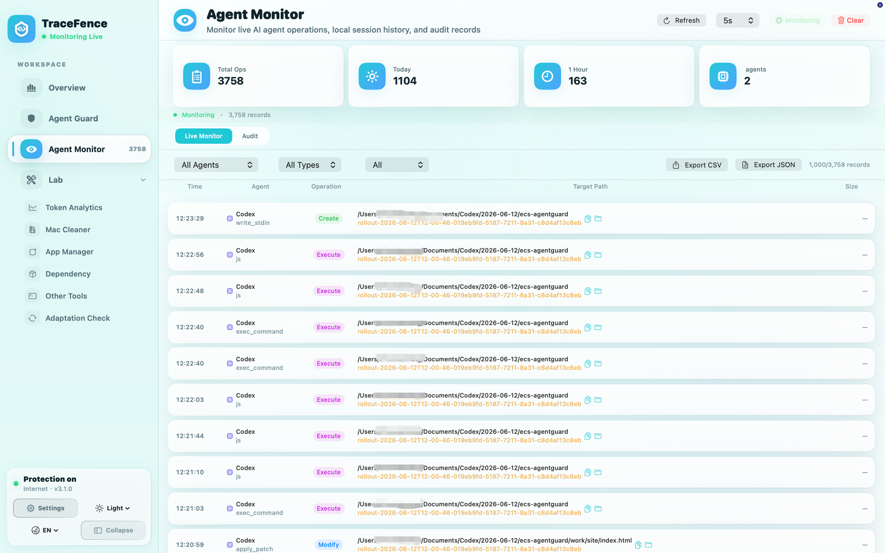 TraceFence sanitized protection screenshot
